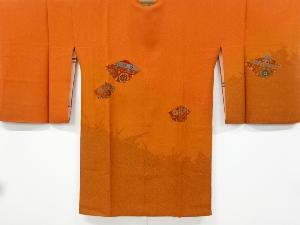 リサイクル　汕頭蘇州刺繍草葉に抽象模様ロング絵羽道行コート